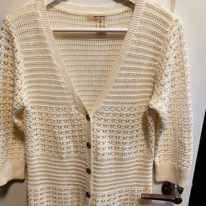 DKNY JEANS Cotton Acrylic Open Weave Cardigan/Sweater -Cream - Size Large